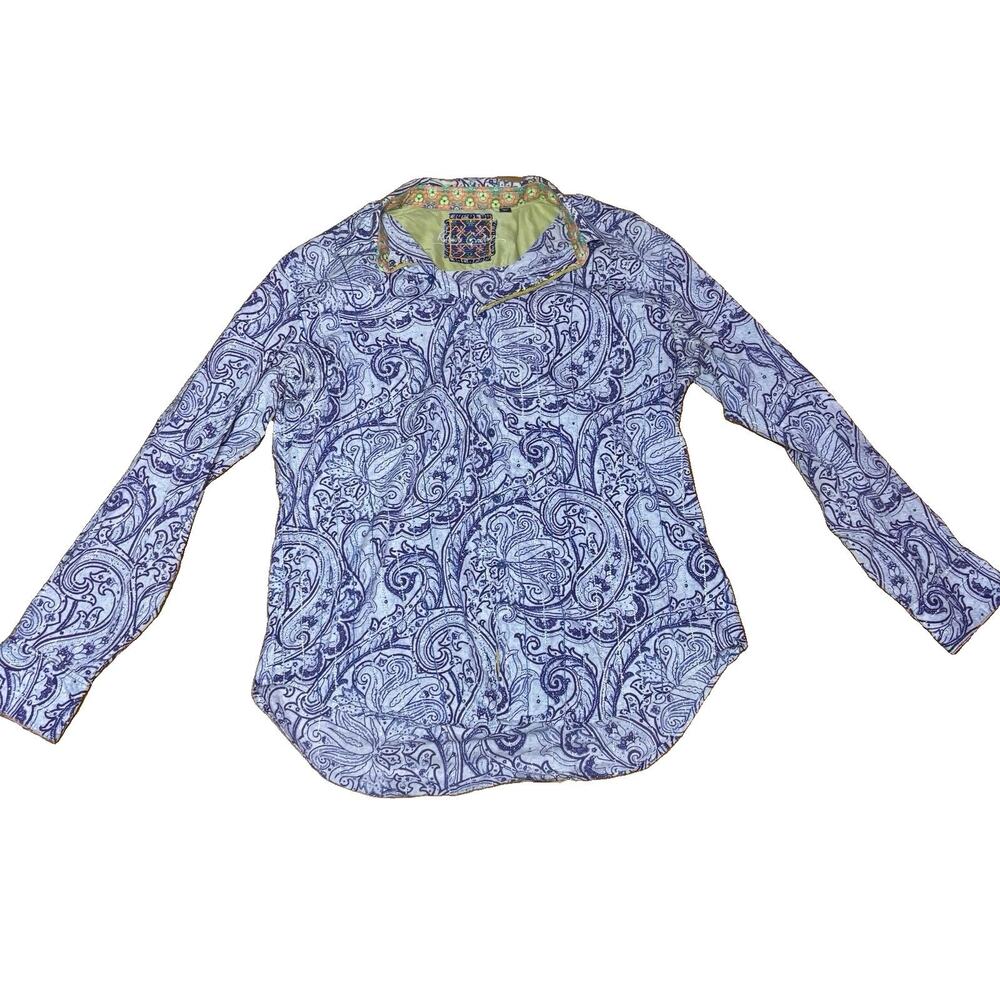 Robert Graham Light Blue Paisley Button Down Casual Shirt Mens Size XL